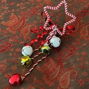 Christmas Metal / Silk Rope Ornament / Door Bell in Shiny Red, Green and White